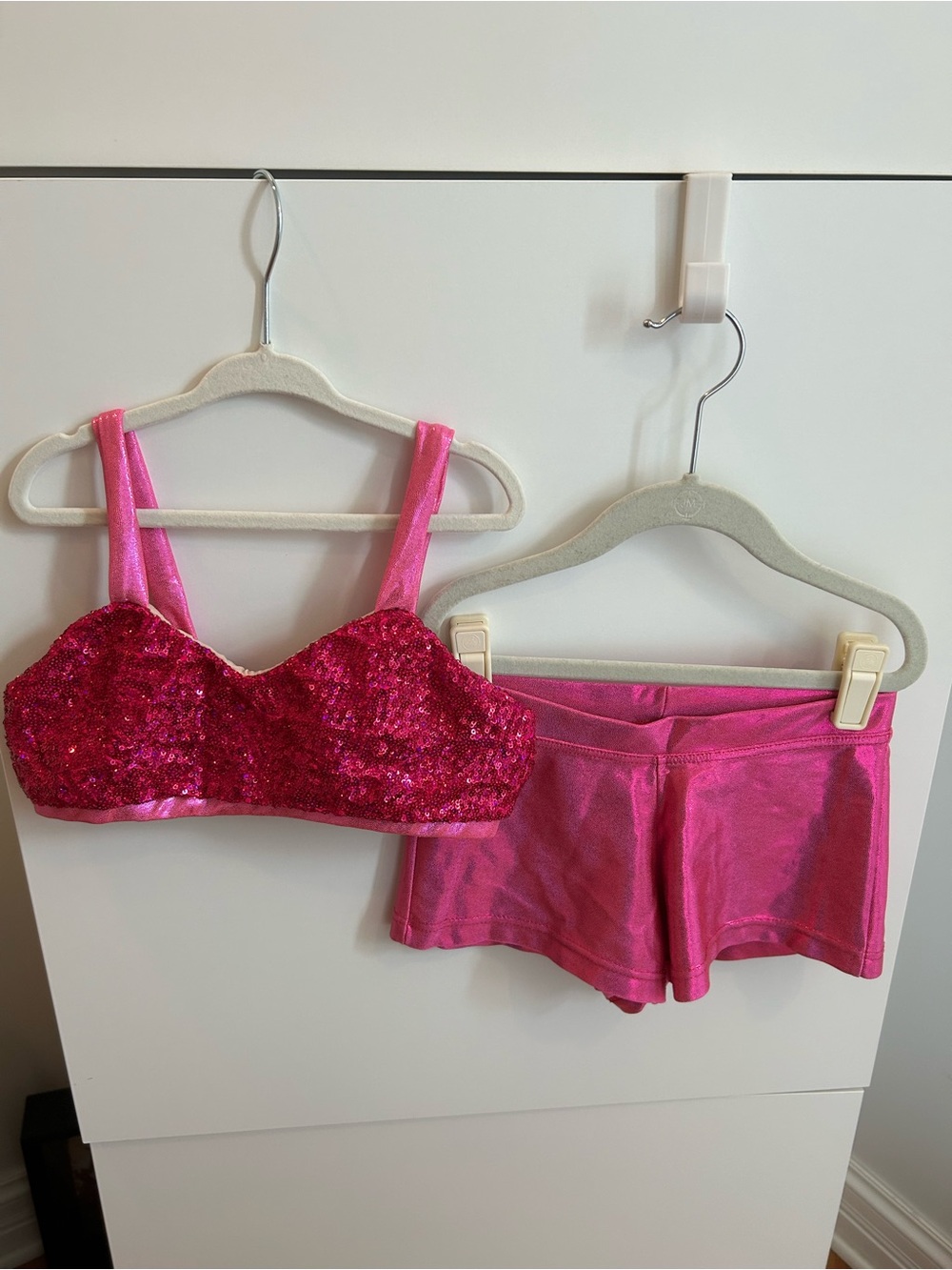 Hot Pink Sequin Bralette & Shorts Dance Set